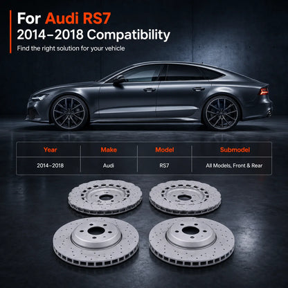2 Pairs Front & Rear Vented Drilled Dimpled Disc Brake Rotors For 2014–2018 Audi RS7