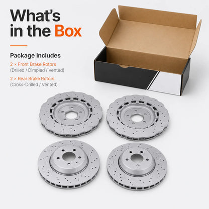2 Pairs Front & Rear Vented Drilled Dimpled Disc Brake Rotors For 2014–2018 Audi RS7