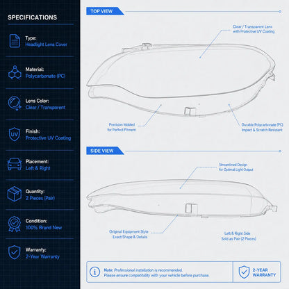 Pairs For 2 Series BMW F22 F23 Coupe 2014-2021 Car Headlight Lens Cover