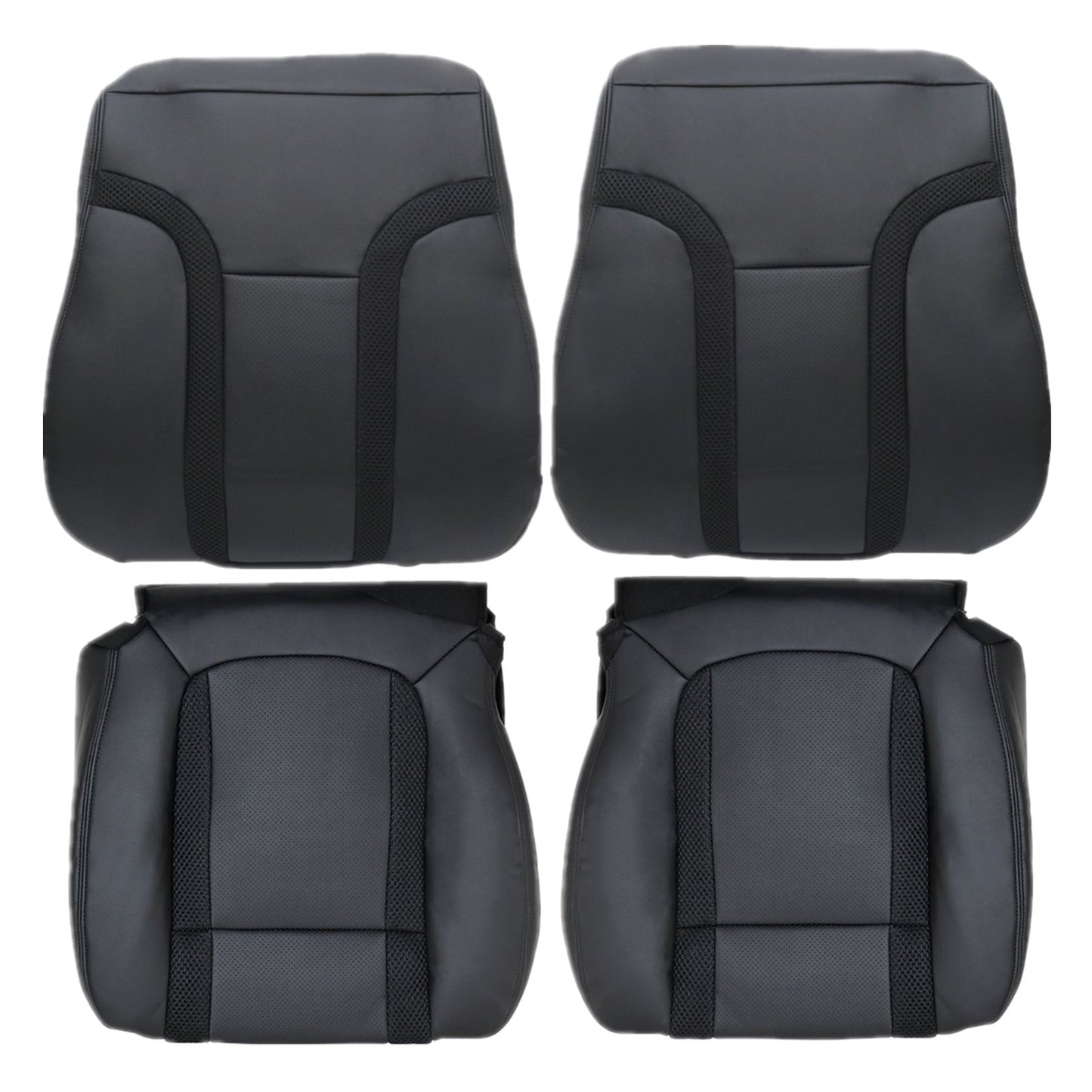 For 2010-2014 Ford F-150 Raptor SVT Front Driver & Passenger Bottom & Top Leather Seat Cover Black