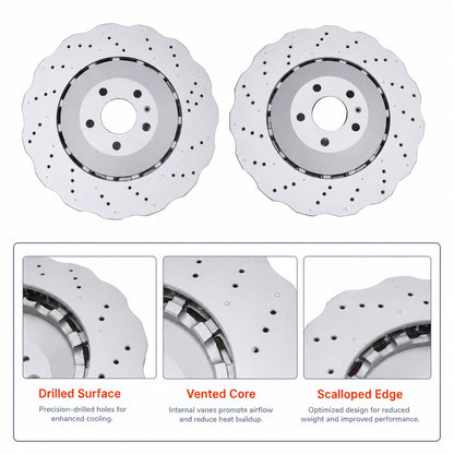 2x Front Left & Right Side Disc Brake Rotors For 2014-2016 Audi RS7