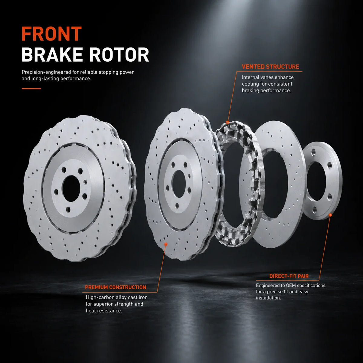 2x Front Left & Right Side Disc Brake Rotors For 2014-2016 Audi RS7