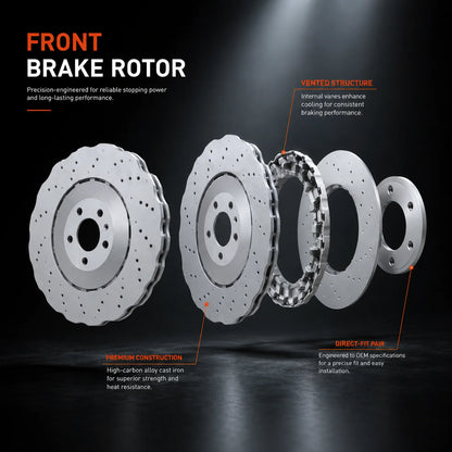 2x Front Left & Right Side Disc Brake Rotors For 2014-2016 Audi RS7