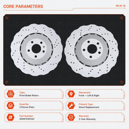 2x Front Left & Right Side Disc Brake Rotors For 2014-2016 Audi RS7