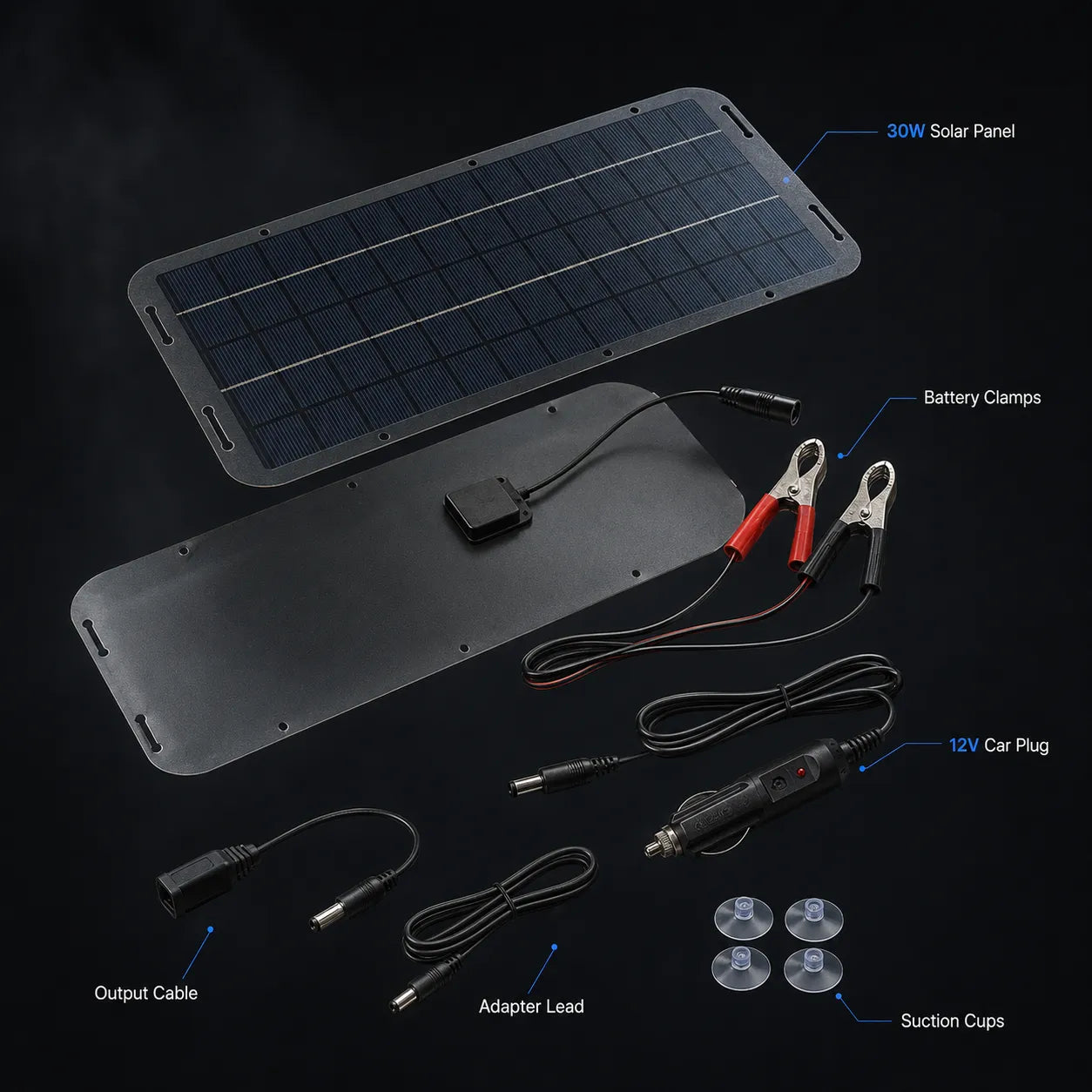 30W 12V Solar Panel Battery Charger Kit & Trickle Maintainer for Car RV Boat