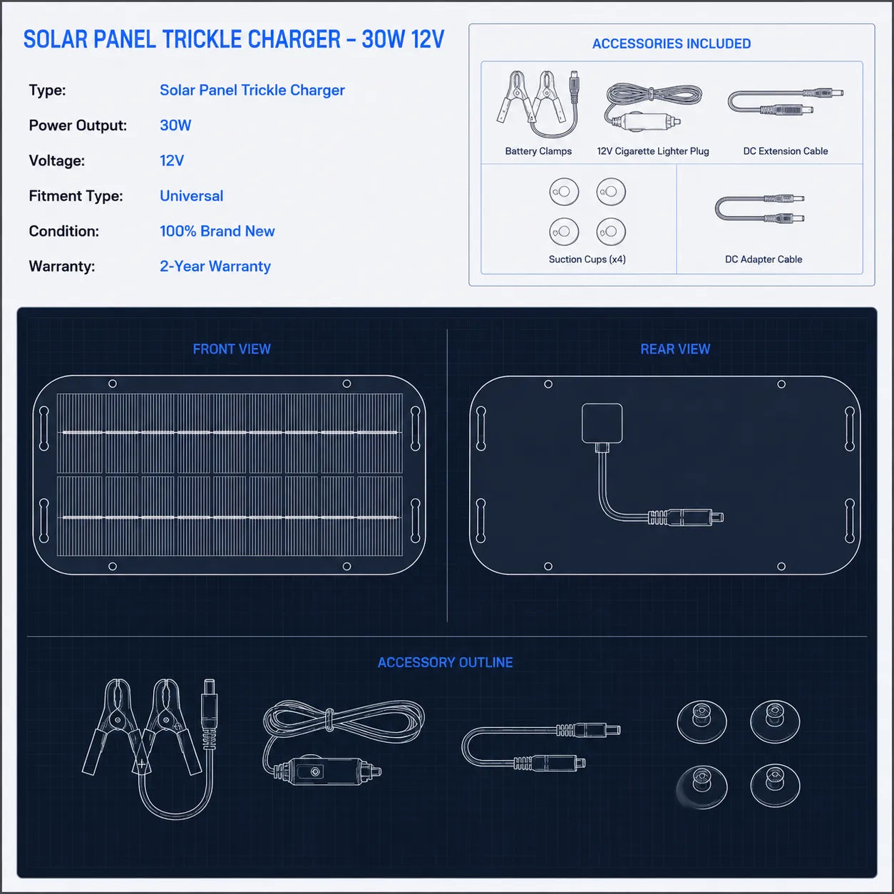 30W 12V Solar Panel Battery Charger Kit & Trickle Maintainer for Car RV Boat