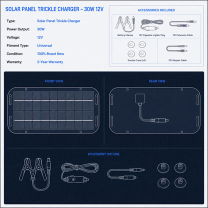 30W 12V Solar Panel Battery Charger Kit & Trickle Maintainer for Car RV Boat