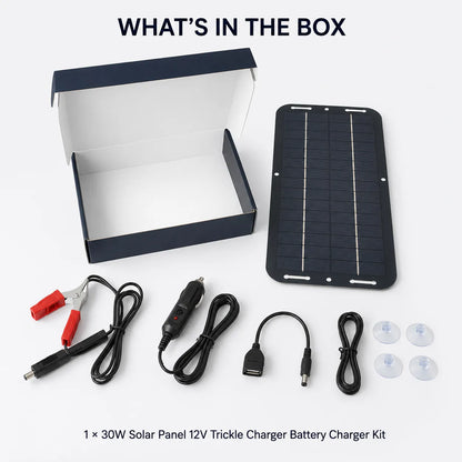 30W 12V Solar Panel Battery Charger Kit & Trickle Maintainer for Car RV Boat