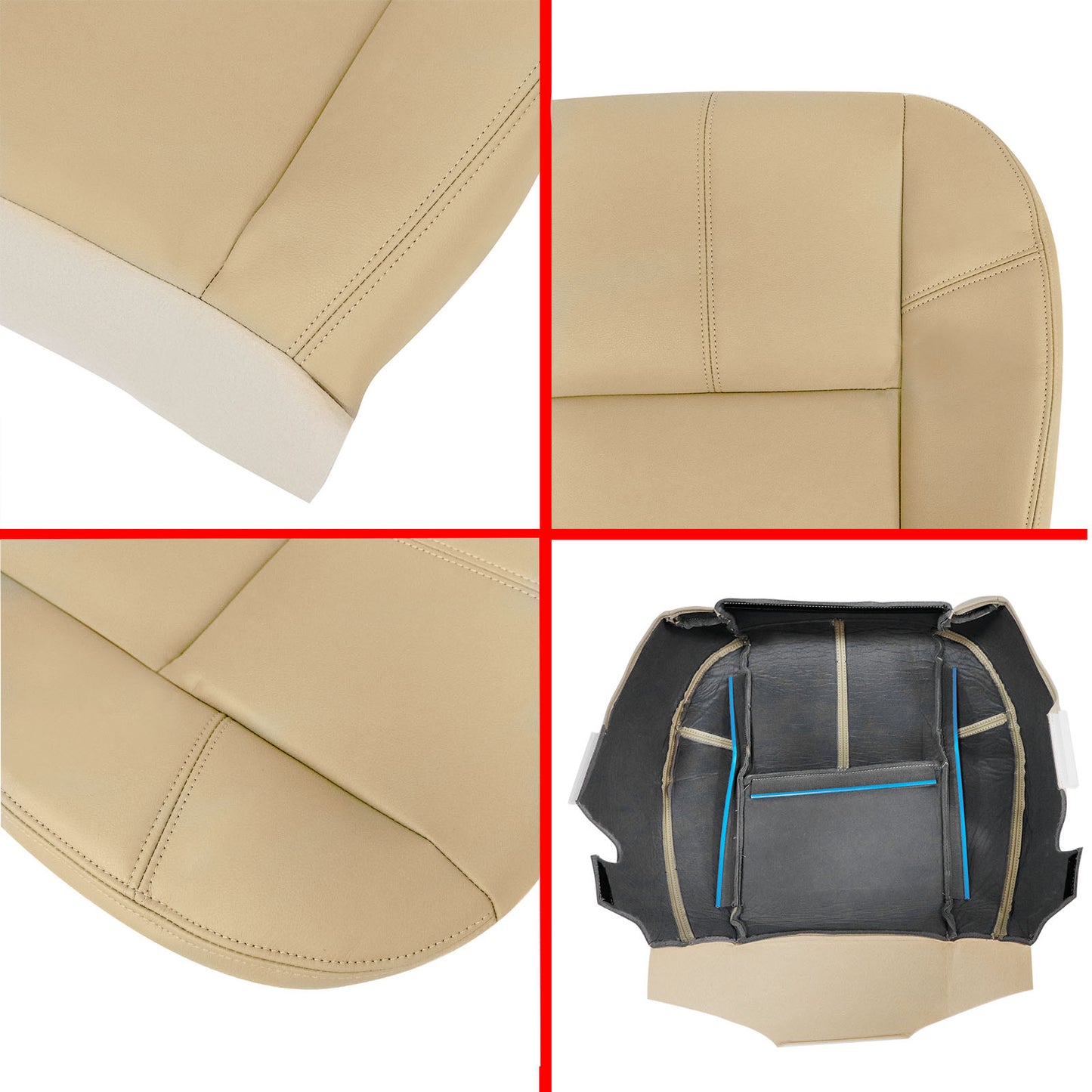 For 2007-2014 Chevy Silverado GMC Sierra Front Driver & Passenger Bottom & Top Leather Seat Cover Tan