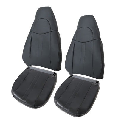 For 2003-2014 Chevy Express & GMC Savana 1500 Front Driver & Passenger Bottom & Top Leather Seat Cover Dark Gray