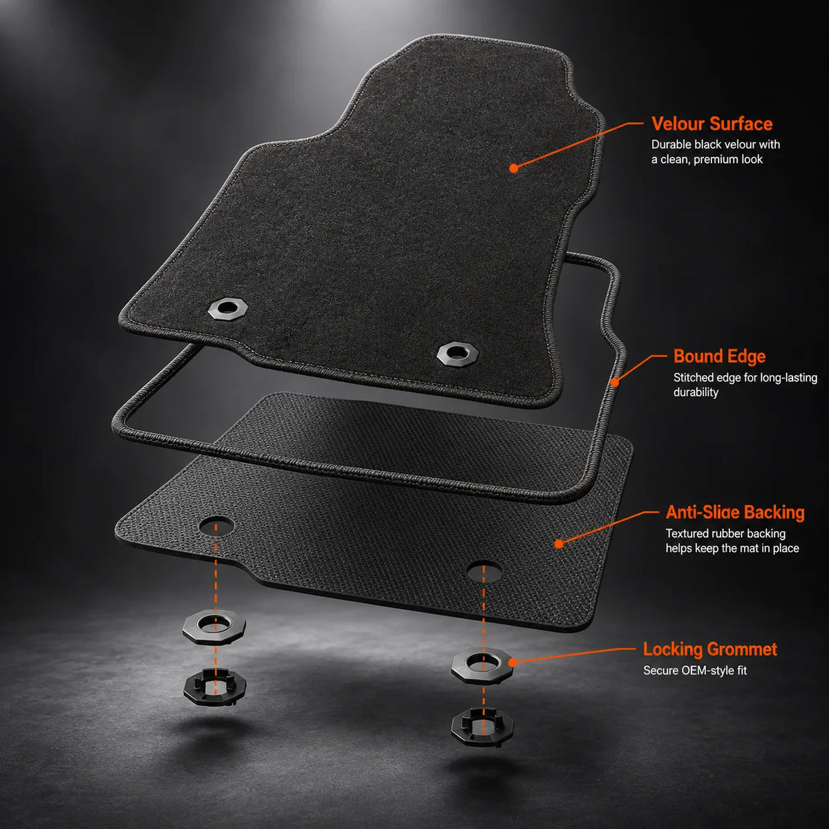 4-Door Floor Mats Carpet Velour Black For 2015-2021 Lexus NX200t NX300 NX300h