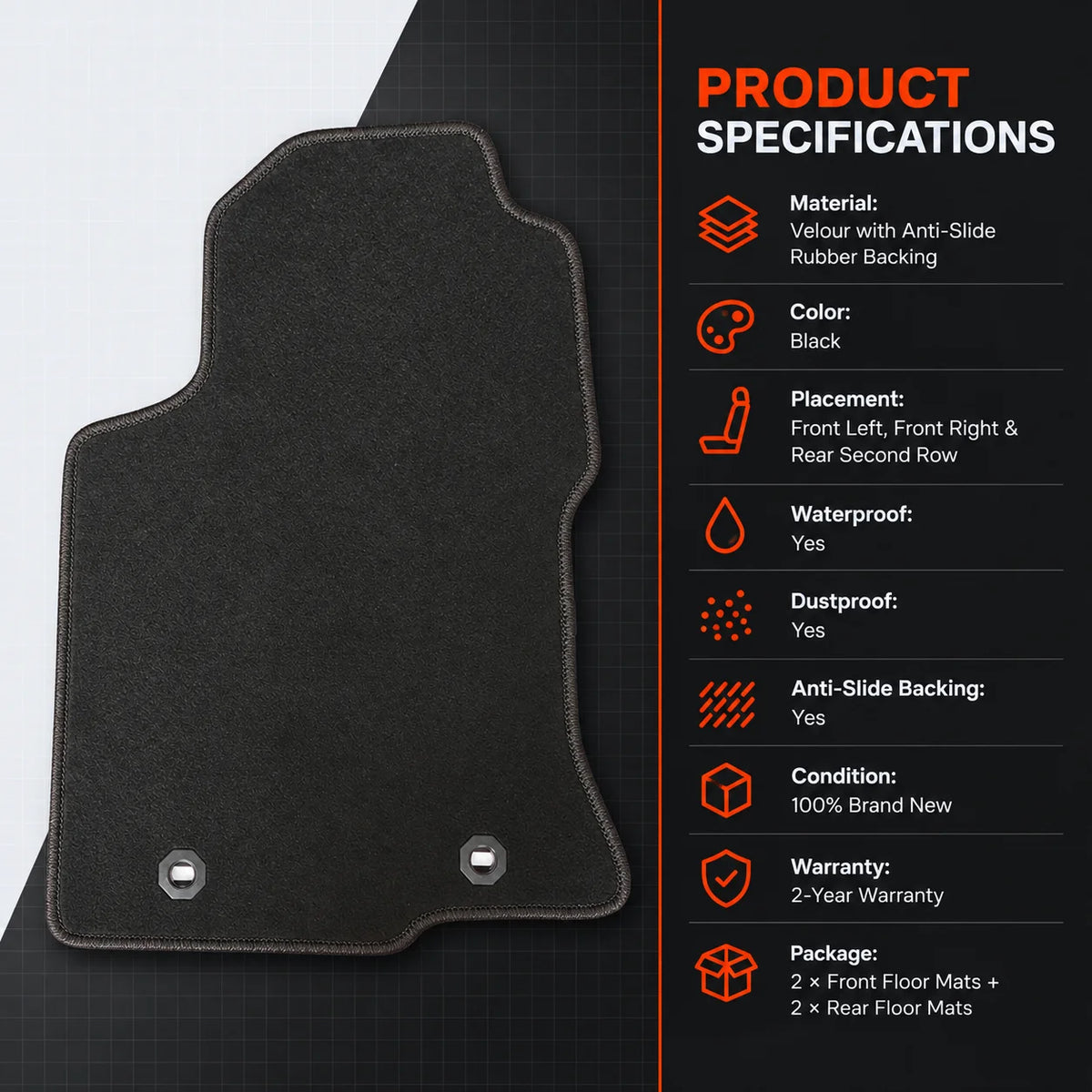 4-Door Floor Mats Carpet Velour Black For 2015-2021 Lexus NX200t NX300 NX300h