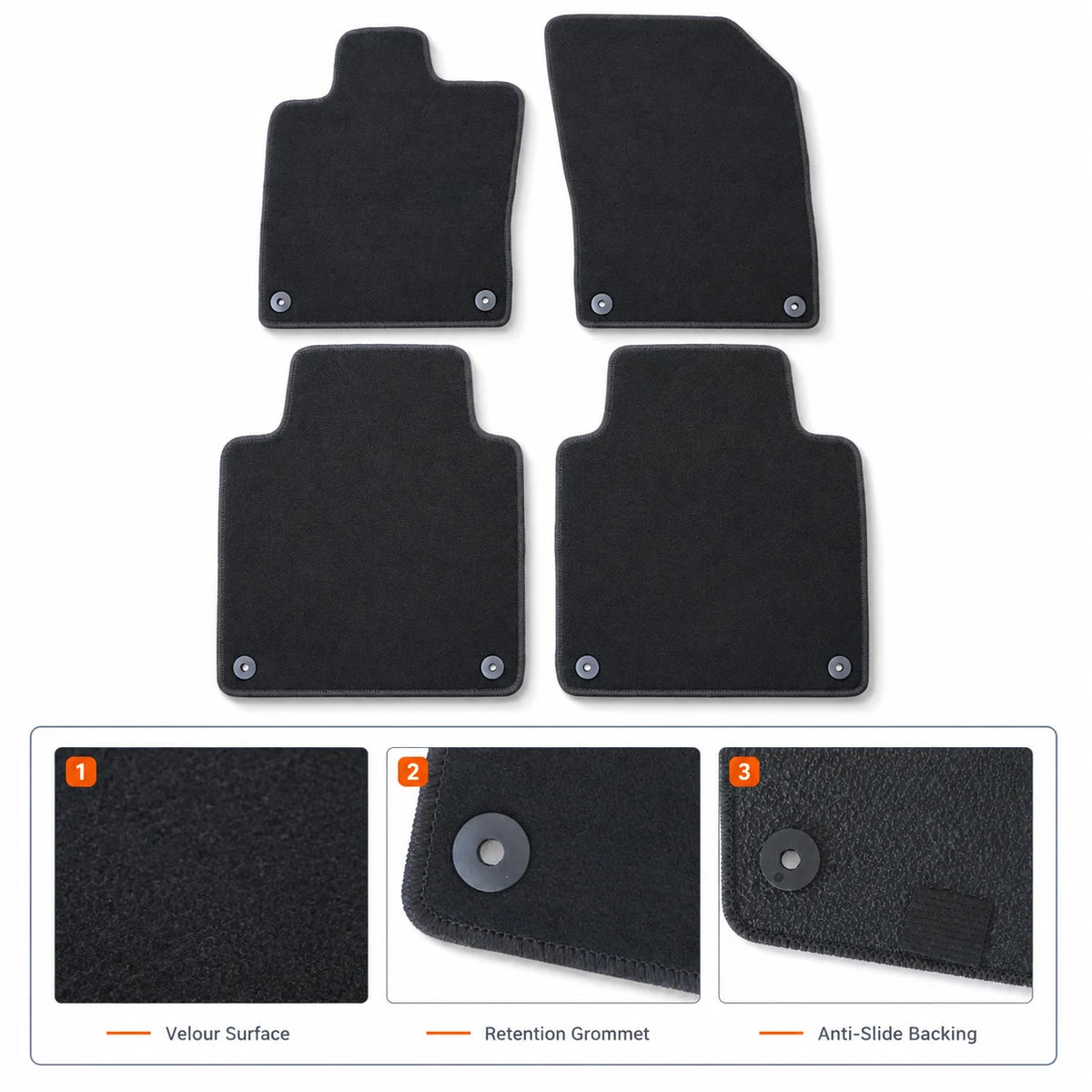 4PCS Floor Mats Carpet Front & Rear Velour Black For 2017-2023 Volvo S90