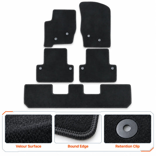 5PCS Front & Rear Velour Floor Mats Carpet Black For 2003-2014 Volvo XC90