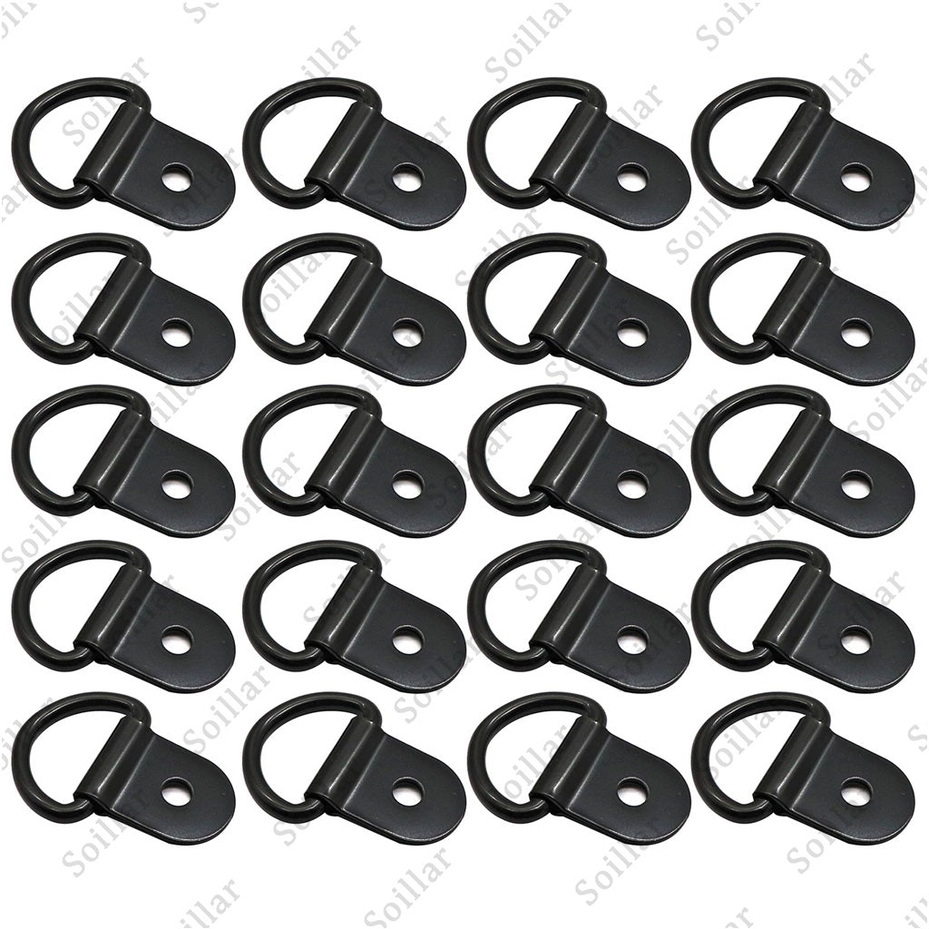 20pcs Black D Shape Tie Down Anchors Ring for Car Truck Trailers RV Boats Power