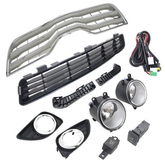Fits 2010-2011 Toyota Camry Front Grille Fog Lights Bezels/Bracket Set 8pcs