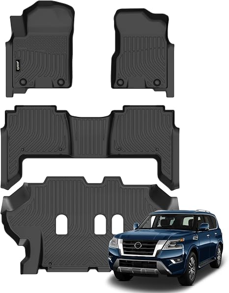 Floor Mats Liner TPE All Weather 3D For 2019-2024 Nissan Armada / Infiniti QX80