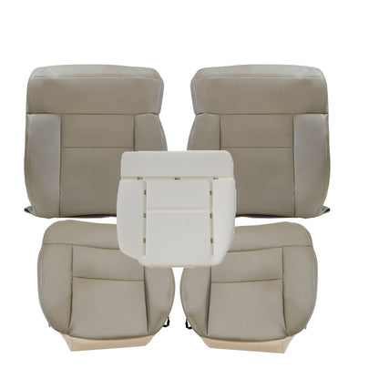 Front Driver & Passenger Bottom & Top Leather Seat Cover Tan & Driver Bottom Foam Cushion 2004-2008 For Ford F-150 Lariat XL XLT STX FX4