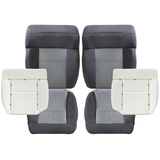 2004-2008 For Ford F150 XLT STX FX4 Front Driver & Passenger Bottom & Top Cloth Seat Cover Dark Gray & Both Side Bottom Foam Cushion