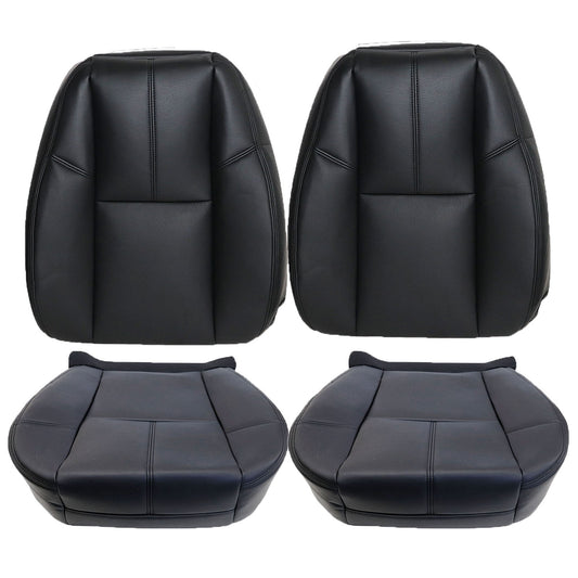 For 2007-2014 Chevy Silverado GMC Sierra Front Driver & Passenger Bottom & Top Leather Seat Cover Black