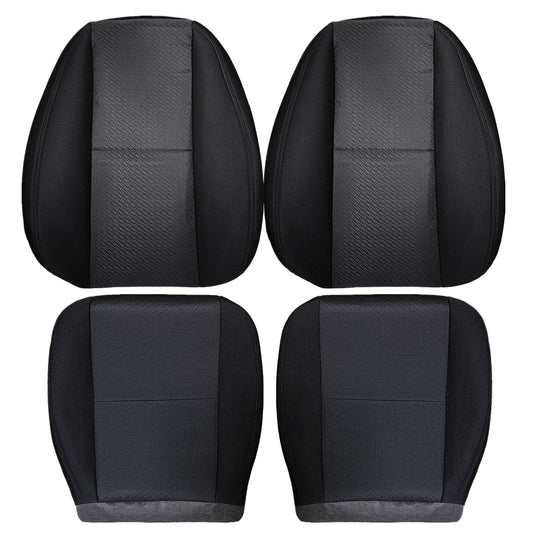 For 2007-2014 Chevy Silverado GMC Sierra Front Driver & Passenger Bottom & Top Cloth Seat Cover Black