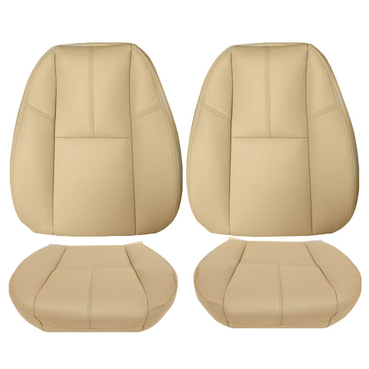 For 2007-2014 Chevy Silverado GMC Sierra Front Driver & Passenger Bottom & Top Leather Seat Cover Tan