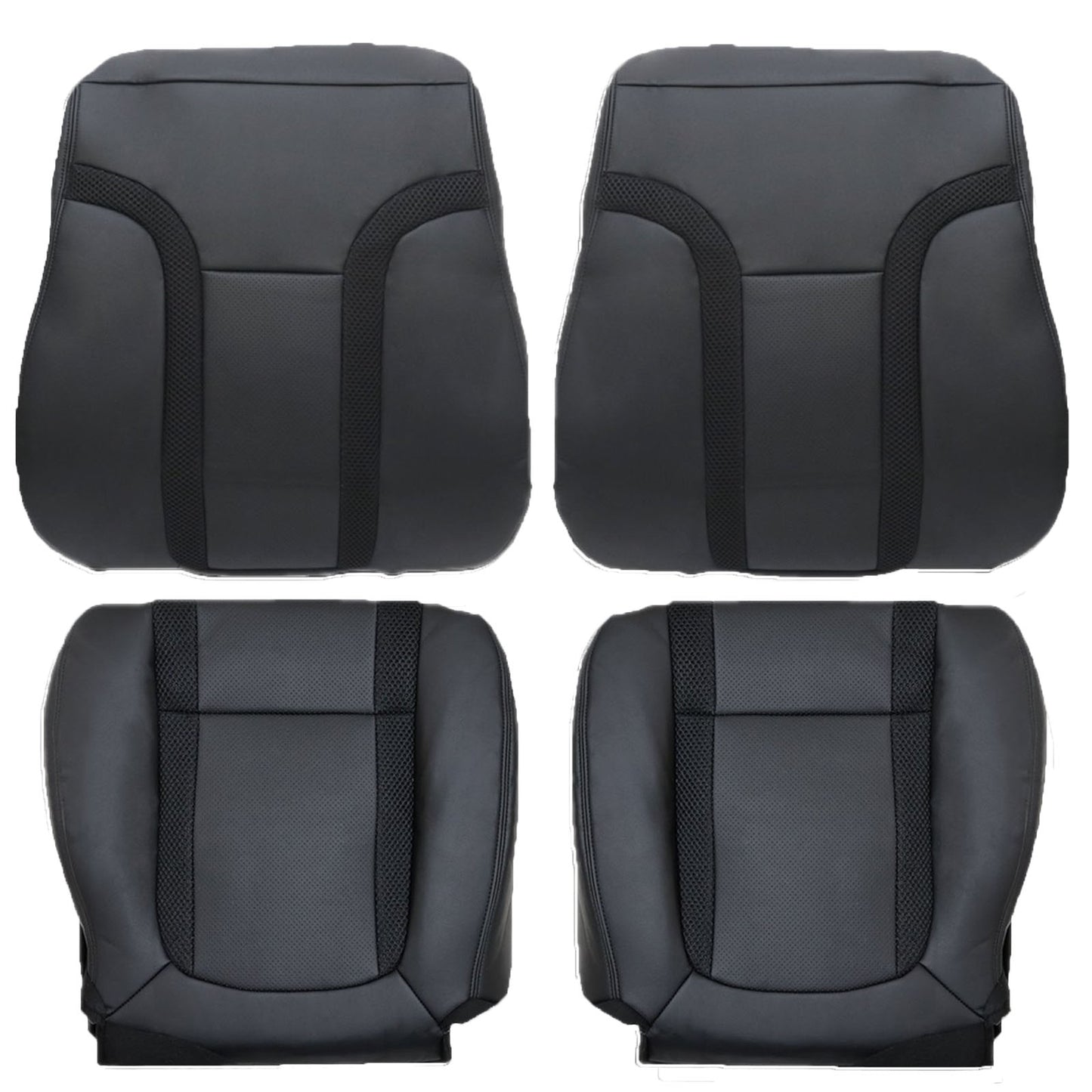 For 2010-2014 Ford F-150 Raptor SVT Front Driver & Passenger Bottom & Top Leather Seat Cover Black