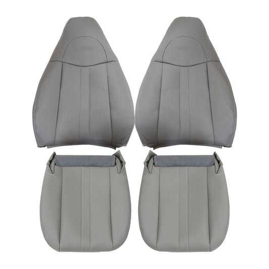 For 2003-2014 Chevy Express & GMC Savana 1500 Front Driver & Passenger Bottom & Top Leather Seat Cover Gray