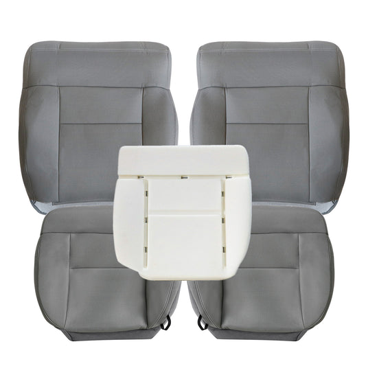 Front Driver & Passenger Bottom & Top Cloth Seat Cover Flint Gray & Driver Bottom Foam Cushion 2004-2008 For Ford F-150 Lariat XL XLT STX FX4
