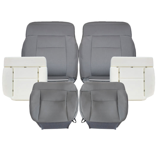 Front Driver & Passenger Bottom & Top Cloth Seat Cover Flint Gray & Both Side Bottom Foam Cushion 2004-2008 For Ford F-150 Lariat XL XLT STX FX4