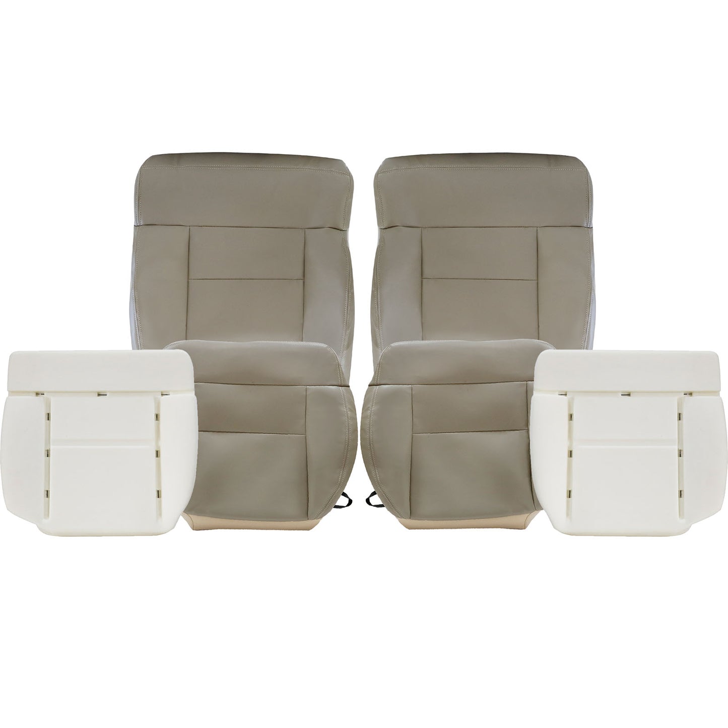 Front Driver & Passenger Bottom & Top Leather Seat Cover Tan & Both Side Bottom Foam Cushion 2004-2008 For Ford F-150 Lariat XL XLT STX FX4