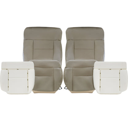 Front Driver & Passenger Bottom & Top Leather Seat Cover Tan & Both Side Bottom Foam Cushion 2004-2008 For Ford F-150 Lariat XL XLT STX FX4