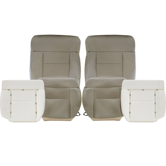 Front Driver & Passenger Bottom & Top Leather Seat Cover Tan & Both Side Bottom Foam Cushion 2004-2008 For Ford F-150 Lariat XL XLT STX FX4