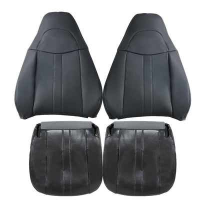 For 2003-2014 Chevy Express & GMC Savana 1500 Front Driver & Passenger Bottom & Top Leather Seat Cover Dark Gray