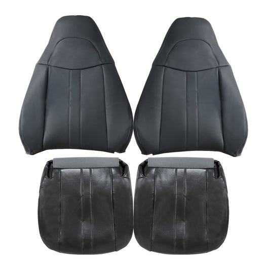 For 2003-2014 Chevy Express & GMC Savana 1500 Front Driver & Passenger Bottom & Top Leather Seat Cover Dark Gray