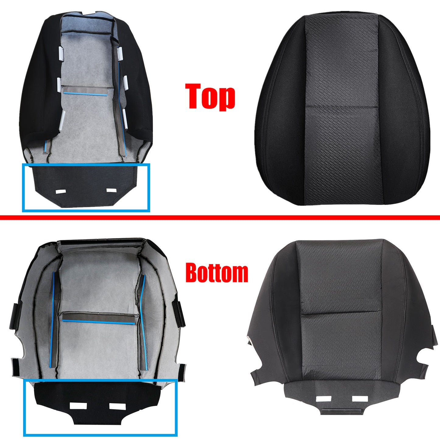 For 2007-2014 Chevy Silverado GMC Sierra Front Driver & Passenger Bottom & Top Cloth Seat Cover Black