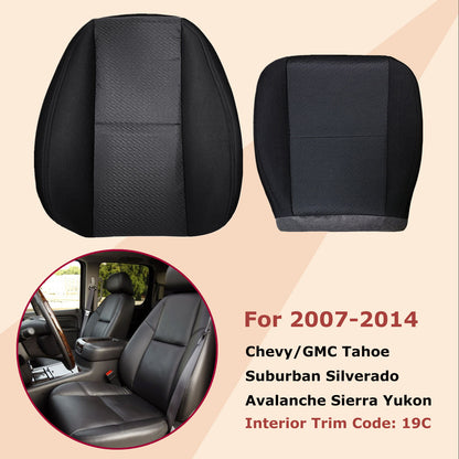 For 2007-2014 Chevy Silverado GMC Sierra Front Driver & Passenger Bottom & Top Cloth Seat Cover Black