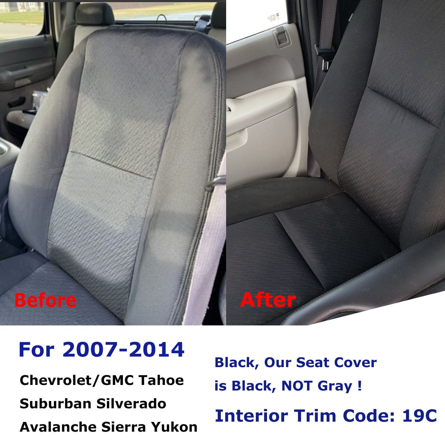 For 2007-2014 Chevy Silverado GMC Sierra Front Driver & Passenger Bottom & Top Cloth Seat Cover Black