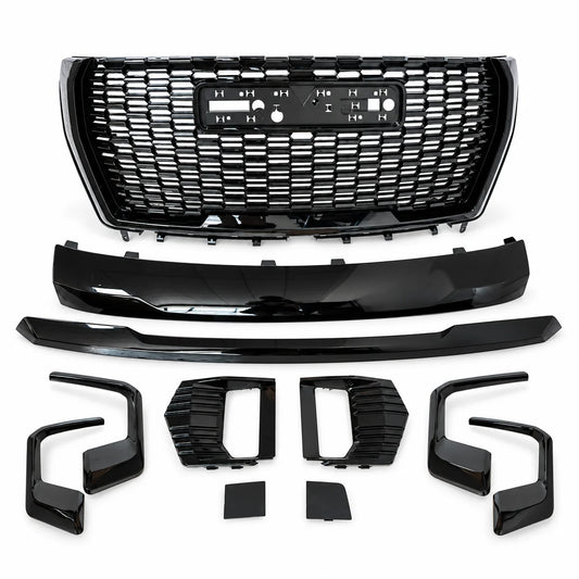 9PCS Front Grille Hood Trim Molding Set Gloss For 2021-2024 GMC Yukon/XL Denali