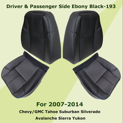 For 2007-2014 Chevy Silverado GMC Sierra Front Driver & Passenger Bottom & Top Leather Seat Cover Black