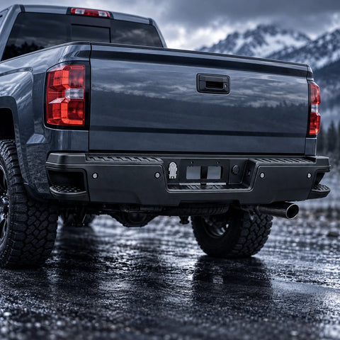 Black Rear Bumper w/ Sensor Hole For 2014-2018 Chevy Silverado GMC Sierra 1500