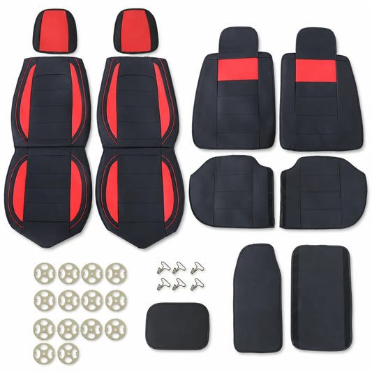 Black & Red PU Leather Seat Protector For 5-Seats Car