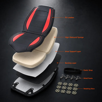 Black & Red PU Leather Seat Protector For 5-Seats Car