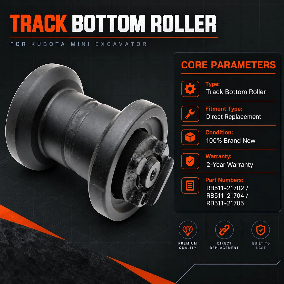 Bottom Roller For Kubota KX71-3S KX91-3 KX91-3S U25 U25S U30-3 U35