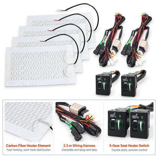 Carbon Car Seat Heater Kit with Square Switch 12V Universal For Trucks SUV