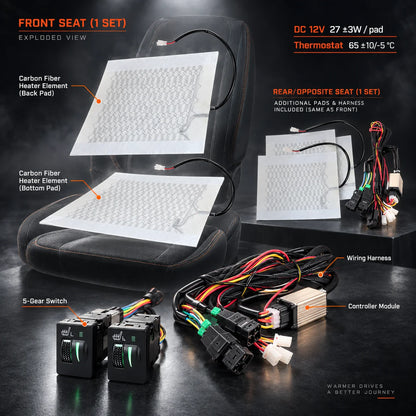 Carbon Car Seat Heater Kit with Square Switch 12V Universal For Trucks SUV