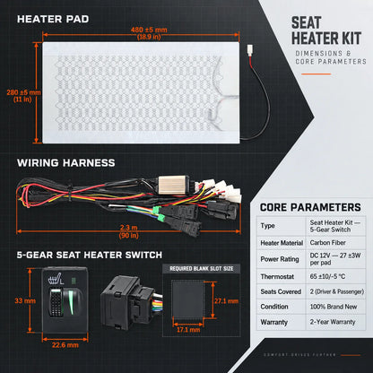 Carbon Car Seat Heater Kit with Square Switch 12V Universal For Trucks SUV