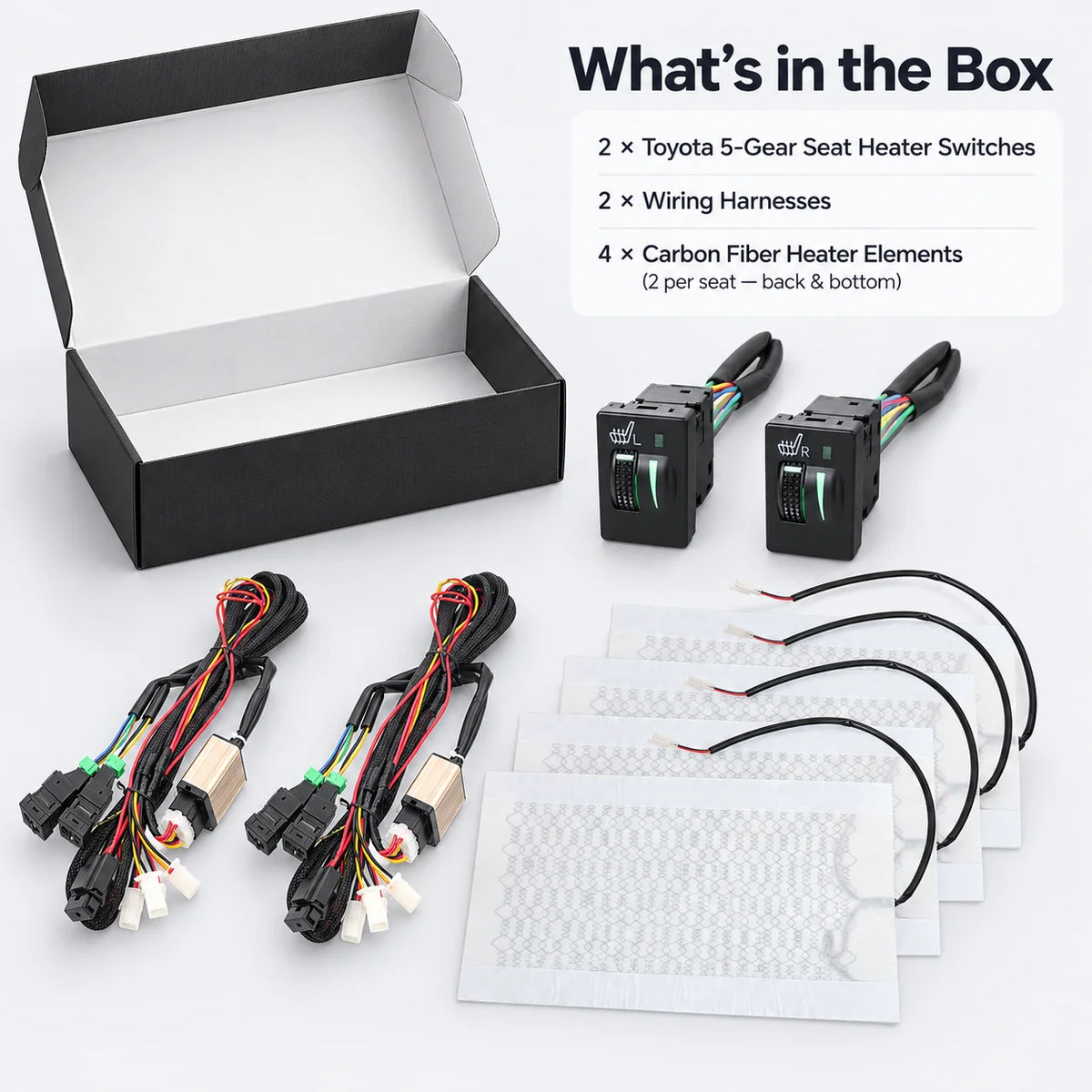 Carbon Car Seat Heater Kit with Square Switch 12V Universal For Trucks SUV