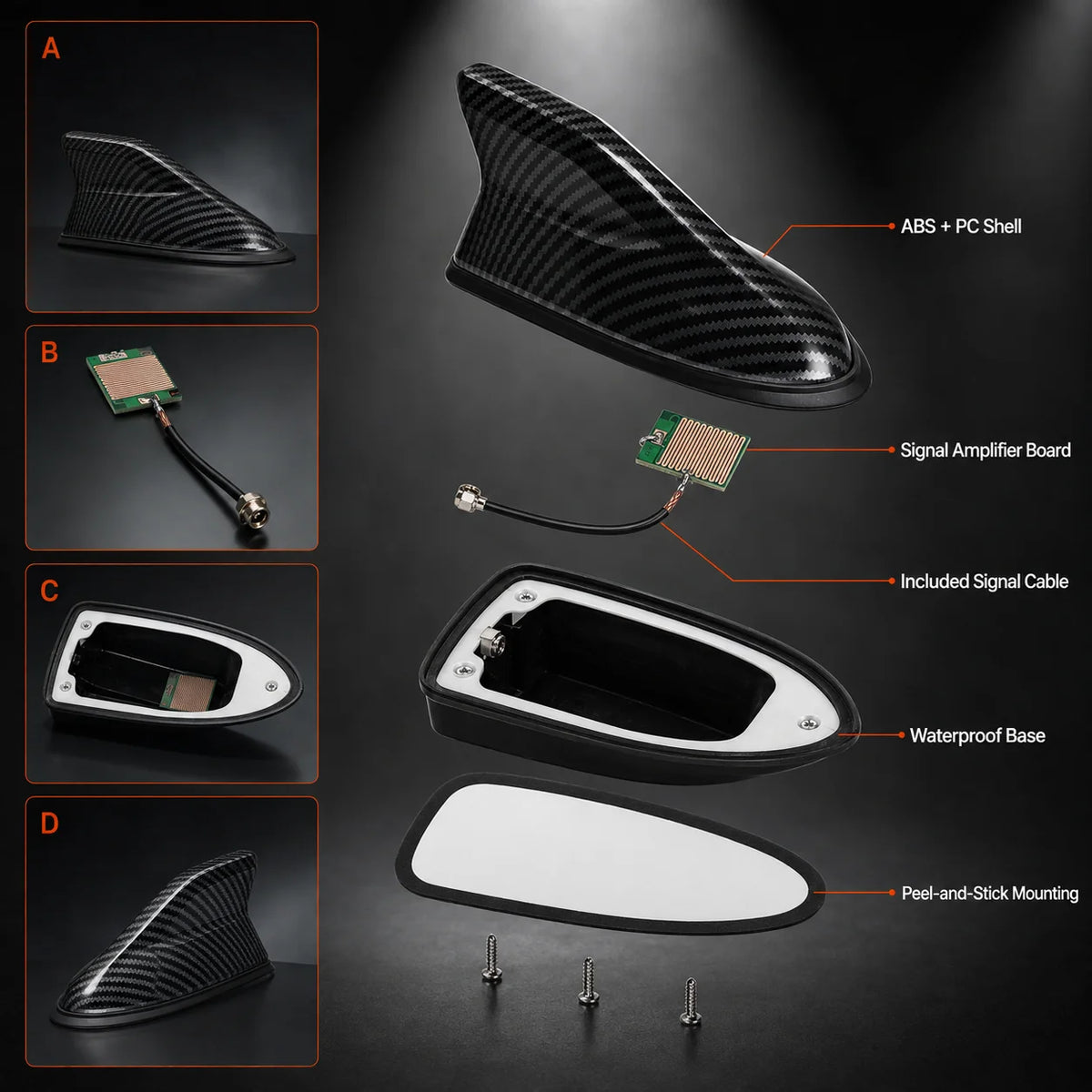 Carbon Fiber Shark Fin Roof Antenna Aerial For AM/FM Car Radio