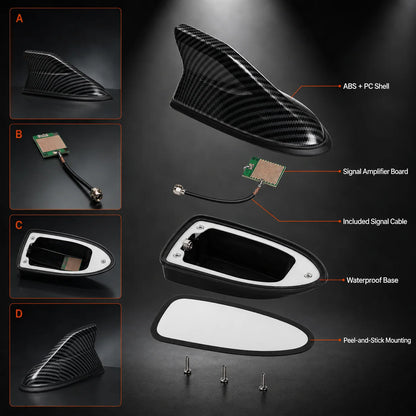 Carbon Fiber Shark Fin Roof Antenna Aerial For AM/FM Car Radio
